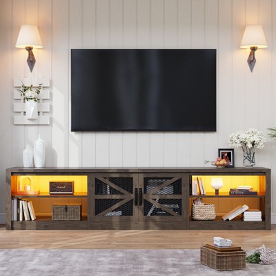 Farmhouse TV Stand with LED Light for 90 inch TV, Media Entertainment Center Console with Adujstable Shelf, Television Stands for Living Room
