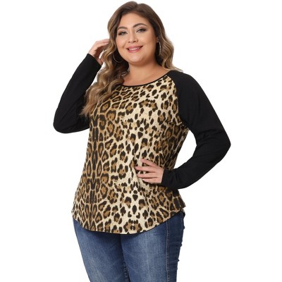Agnes Orinda Women's Plus Size Floral Animal Print Stripe Raglan Long Sleeve Blouses