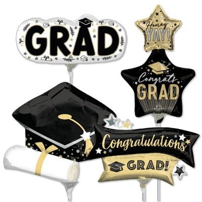 LoonBalloon 14 Inch Graduation Stick Balloons Value Pack (16 Pack) - Pre-Inflated