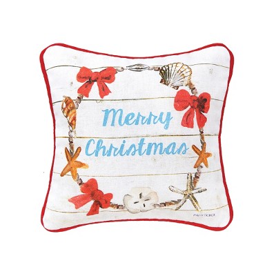 C&F Home Merry Christmas Shell Wreath Printed & Woven Small/Petite Pillow, 8" x 8"
