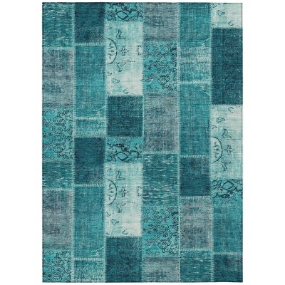 Teal Blue Aqua And Turquoise Patchwork Washable Indoor Outdoor Area Rug