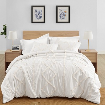 Sweet Jojo Designs Twin Duvet Cover and Sham Set Diamond Tuft Ivory 2pc