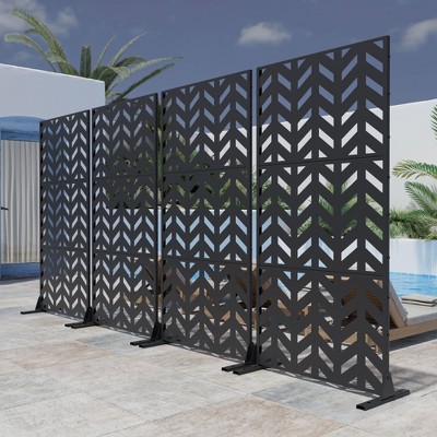 Fishbone Pattern Black Galvanized Steel Screen, Measuring 183cm x 90cm x 40cm
