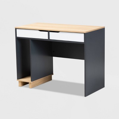 Reed 2 Drawer Wood Computer Desk - Gray/White - Baxton Studio: Contemporary Style, CPU Storage, Home Office Furniture