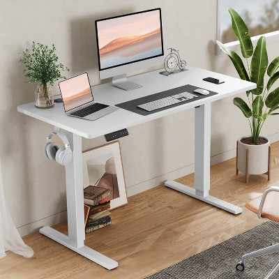 Ergonomic Height Adjustable Table with T-Shaped Metal Bracket Modern Computer Workstations