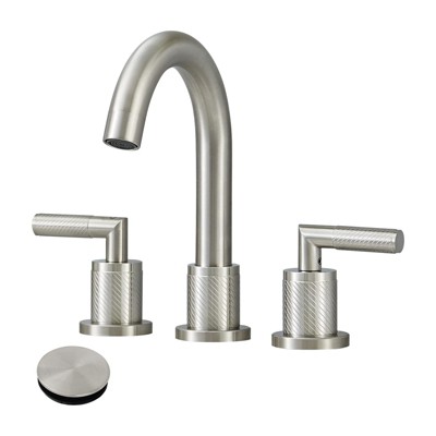 Bathroom Faucet 2 Handle 8 Inch Bathroom Sink Faucets Stainless Steel 3 Hole Widespread with Pop Up Drain and Water Supply Hoses, Brushed Nickel