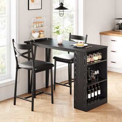 Whizmax 3-Piece 36in Wooden Counter Height Dining Table Set for Kitchen, Dining Room w/Storage Shelves, Metal Frame, 2 Barstools