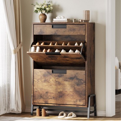 Shoe Storage Cabinet with Flip Drawers, Freestanding Shoe Organizer with Metal Legs, Shoe Rack Cabinet for Entryway, Living Room