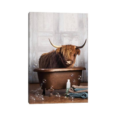 Highland Cow in The Tub by Domonique Brown Unframed Wall Canvas - iCanvas