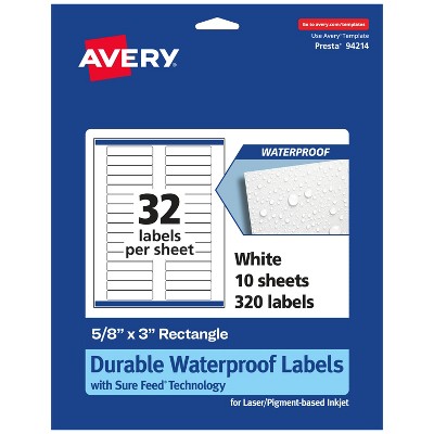 Avery Durable Waterproof Rectangle Labels with Sure Feed, 5/8" x 3"