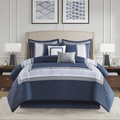 8 Pcs Elegant Embroidered Comforter Set,All Season Sophisticated Bedding Set, Cozy Home Textile fits Lux Bedroom Decor