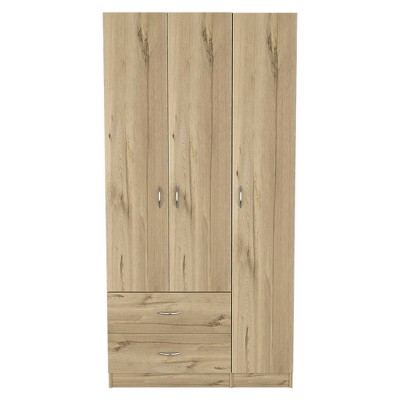 Chery Life Austral 3 Door Armoire with Drawers, Shelves, and Hanging Rod