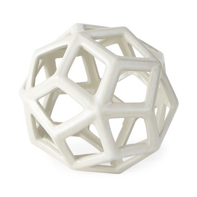 HomeRoots 7" White Ceramic Decorative Orb Tabletop Sculpture