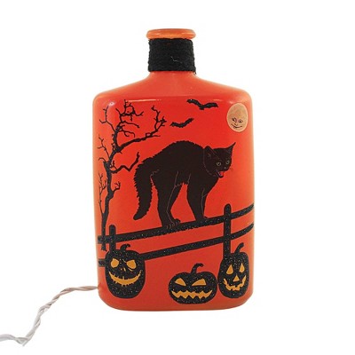 Stony Creek 8.0 Inch Halloween Pre-Lit Glass Bottle Halloween Lighted Glass Accent , Moon Witch Bats (1PC)