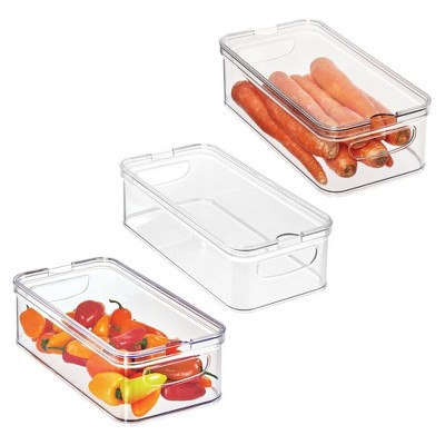 iDesign Stackable Fridge Organizer Bins with Lids - Set of 3  - Clear