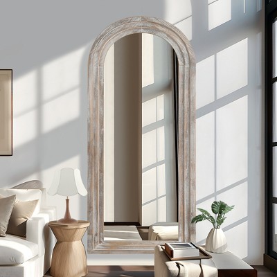 SpassWay Solid Wood Accent Wall Mirror Arched Full Length Mirror Rustic Leaning Mirror for Living Room Bedroom Entryway Charcoal/Weathered White