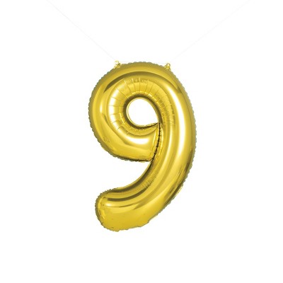 34" Number 9 Foil Balloon - Spritz™: Gold Birthday Decoration, Solid Pattern, All Ages
