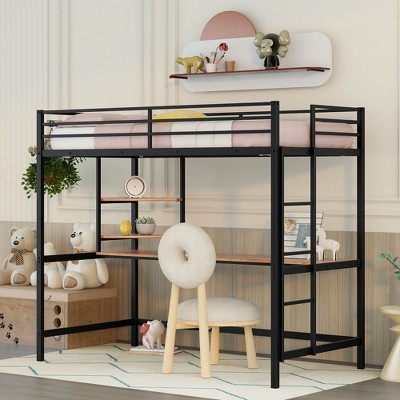 NicBex Twin Size Bunk Bed with Desk Metal Bed Frame with Shelves, Full Length Guardrail and Ladder for Bedroom, Dorm, No Box Spring Required