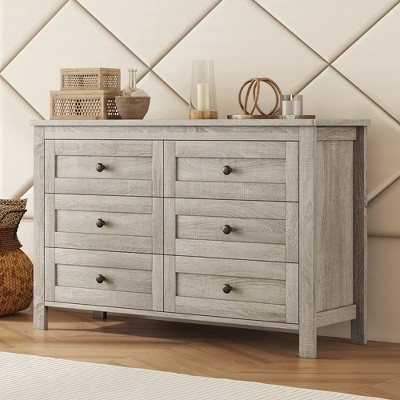 Retro Farmhouse Style Dresser with 6 Drawers, Wooden Storage Cabinet for Bedroom 4S - ModernLuxe