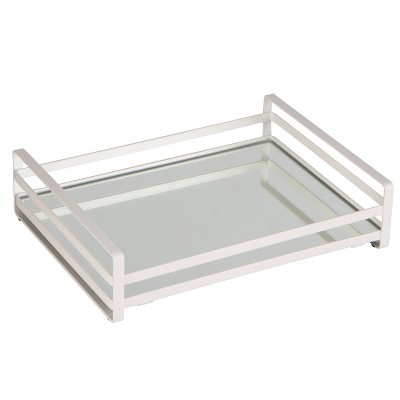 Home Details Flat Wire Large Vanity Tray White : Microfiber, Machine Washable, Non-Slip Backing