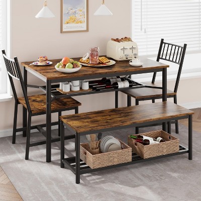 Dining Table Set for 4, 47.2" Rectangular Kitchen Table Set with 2 Backrest Chairs, 1 Bench
