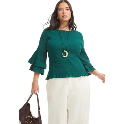 June + Vie by Roaman's Ruffled Long-Sleeve Sweater
