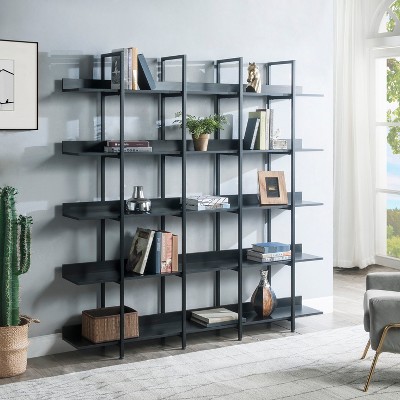 KWPZQEB 5 Tier Bookshelf, Industrial Large Bookcase with 15 Open Display Shelves, Large Etagere Bookshelf, Wide Book Case for Home & Office