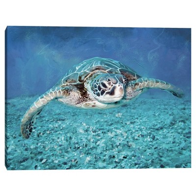 22" x 28" Sea Turtle by Studio Arts Unframed Wall Canvas - Masterpiece Art Gallery: Coastal Decor, Marine Life Print, Ready to Hang