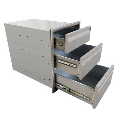 Outdoor Kitchen Drawers 16"W x 21"H x 23"D, Stainless Steel Triple Access BBQ Drawers with Flush Mount Handles,  Durable Storage