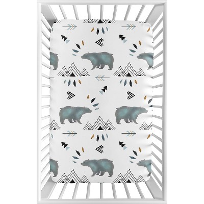 Sweet Jojo Designs Boy Baby Fitted Mini Crib Sheet Bear Mountain Blue Black and White