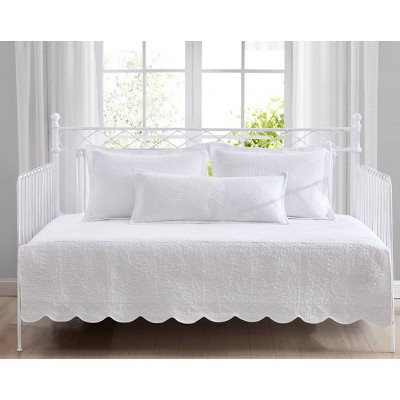 Laura Ashley 39" X 75" La Solid Trellis Daybed Cover Set White: Quilted Bedding with Shams & Pillow