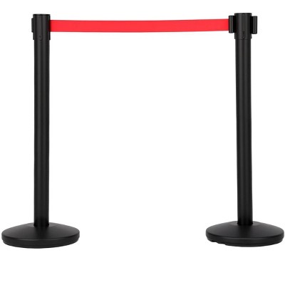 COZONY Crowd Control Stanchion Set with 1 Pcs Retractable Belt, Heavy Duty Queue Management System, Commercial Barrier Posts for Events in Black
