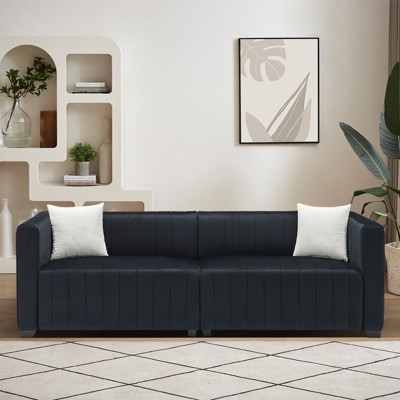 Buenhomino Contemporary Velvet Sofa - Vertical Channel Tufted Modern Couch with Wood Leg & 2 Pillows, Solid Wood Frame for Living Room