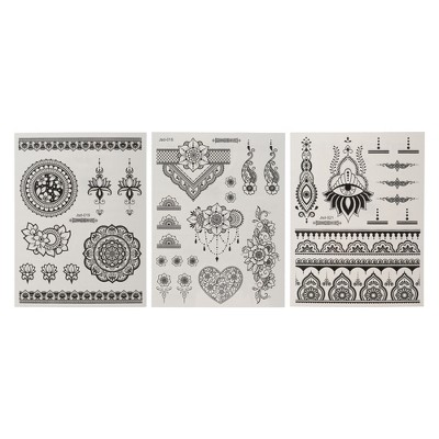 Unique Bargains Realistic Mixed Styles Fake Tattoos Black 3 Pcs