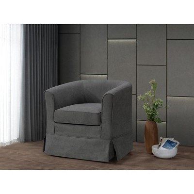 Woven Fabric Swivel Barrel Chair with Full Foam Seat and Skirted Base for Living Room
