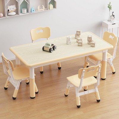 Kids Table and Chair Set, Height Adjustable Table and 4 Chairs Set, Graffiti Desktop, Non-Slip Legs, Arts & Crafts Table, Children Activity Table