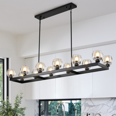 CityFurn 12-Light Modern Rectangle Kitchen Island Chandelier with Glass Shades