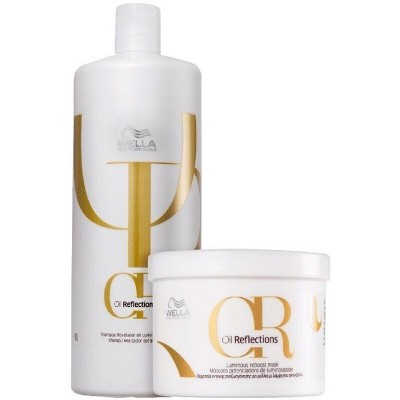 Wella OIL REFLECTIONS Luminous Reveal Shampoo (33 oz LITER) & Reboost Mask (16 oz XXL Tub) DUO SET Cleanser + Masque