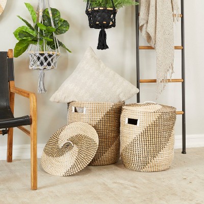 Set of 2 Seagrass Storage Baskets Brown - Olivia & May: Tall Woven Decorative Baskets, Universal Placement