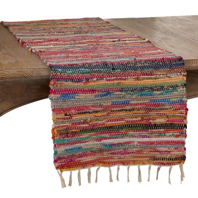 72" x 16" Polyester Chindi Design Table Runner - Saro Lifestyle: Geometric Pattern, Spot Clean, Off-White, Cotton Blend