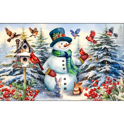 Briarwood Lane Winter Doormat 30x18 Indoor Outdoor Snowman and Birds For Winter Doormat