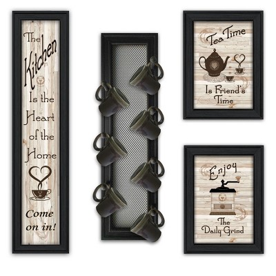 Gulches (Kitchen Collection V)4-Piece Vignette with 7-Peg Mug Rack by Millwork Engineering, Black Frame