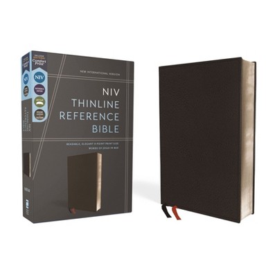 Niv, Thinline Reference Bible (Deep Study at a Portable Size), Genuine Leather, Calfskin, Black, Red Letter, Comfort Print - by  Zondervan