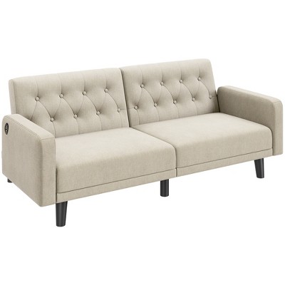 Yaheetech 63in Convertible Futon Sofa Bed with USB Ports for Living Room