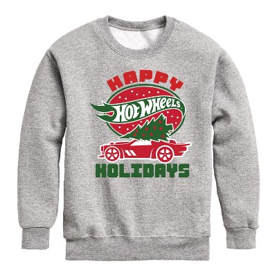 Boys' - Hot Wheels - Happy Christmas Car Tree Graphic Long Sleeve Fleece Sweatshirt