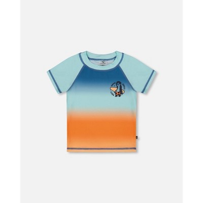 Deux par Deux Boy Short Sleeve Rashguard Navy Blue, Turquoise, and Orange
