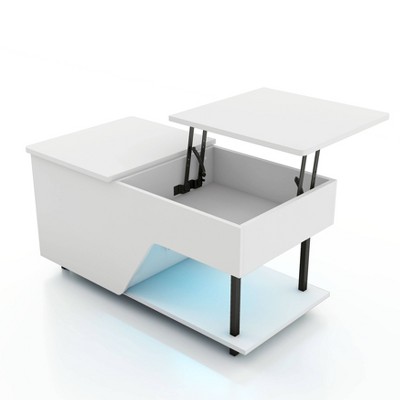 24/7 Shop At Home Turla 37.4" Rectangle Modern Lift Top Coffee Table with Led Lights White