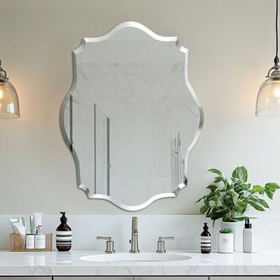Artloge 27.5/31.5in Irregular Frameless Bathroom Mirror Silver Wall Mirror Beveled Edge Wall Mirror for Room Entryway Hallway