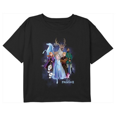 Girl's Frozen 2 Group Portrait Crop T-Shirt