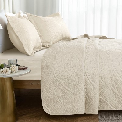 3 Piece Quilt Bedding Set Coverlet With Shams Floral Pattern Bedspread Set Bedding Set for All Seasons - Cotton Passion